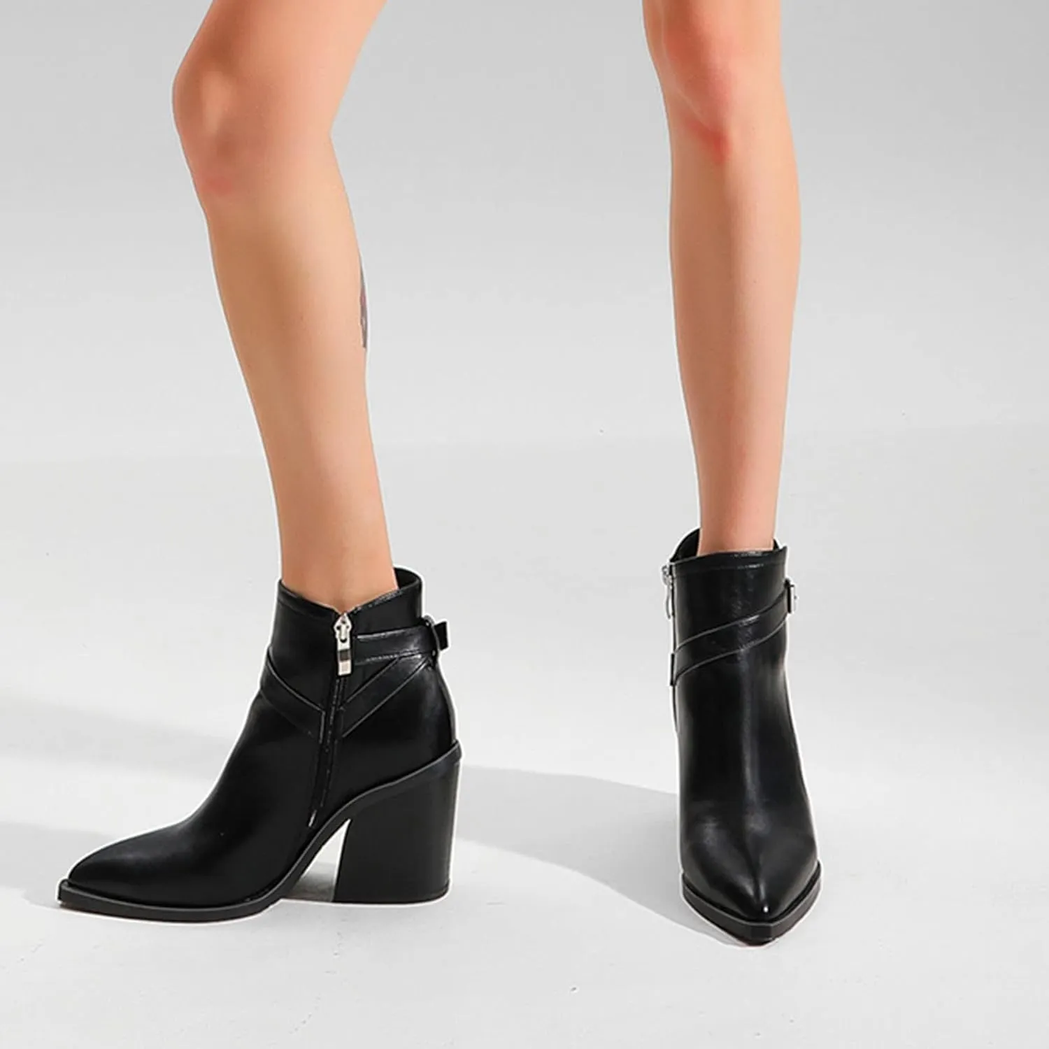 Ankle Booties for Women Chunky Heel Boots Women Pointed Toe High Heel Chunky Heel Slip On Fashion Party Shoes Boots