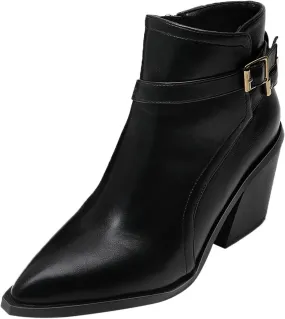 Ankle Booties for Women Chunky Heel Boots Women Pointed Toe High Heel Chunky Heel Slip On Fashion Party Shoes Boots