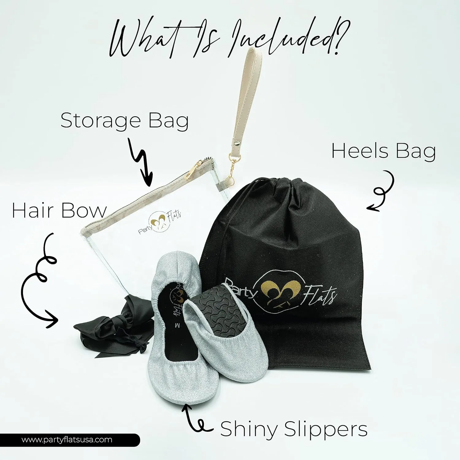 Ballet Slippers for Women | Foldable Ballerina Shoes for Purse with Heels Bag and Hair Bow | Comfortable for Travel Concert, Stylish Evening Dress | Stretchy for Wide Width and Narrow Feet