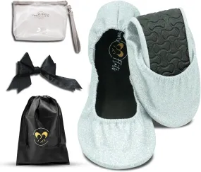 Ballet Slippers for Women | Foldable Ballerina Shoes for Purse with Heels Bag and Hair Bow | Comfortable for Travel Concert, Stylish Evening Dress | Stretchy for Wide Width and Narrow Feet