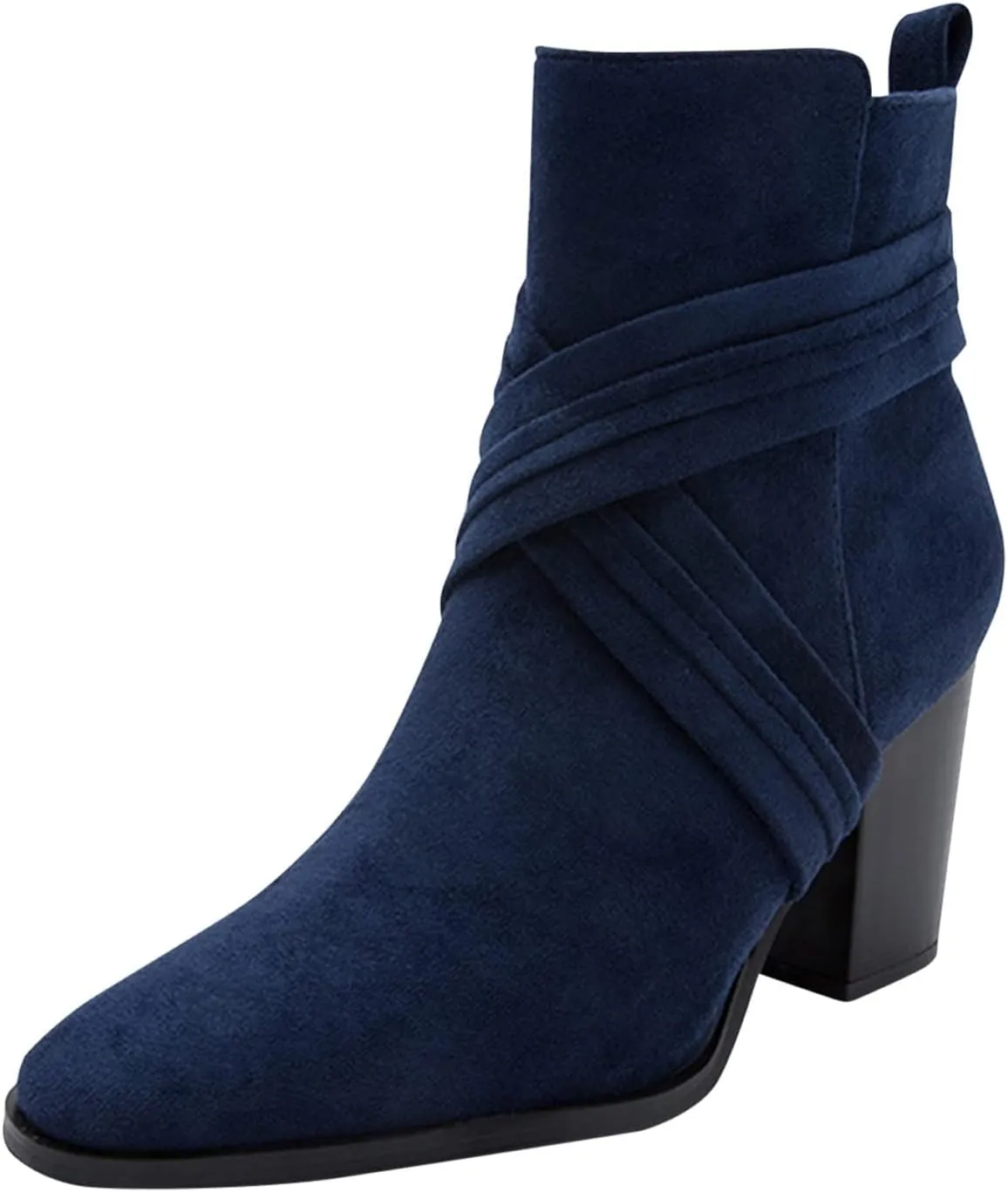 Bcshiye Women Chunky High Heel Ankle Boots Chelsea Pointed Toe Booties Square Toe Slip On Criss Cross Zipper Booties