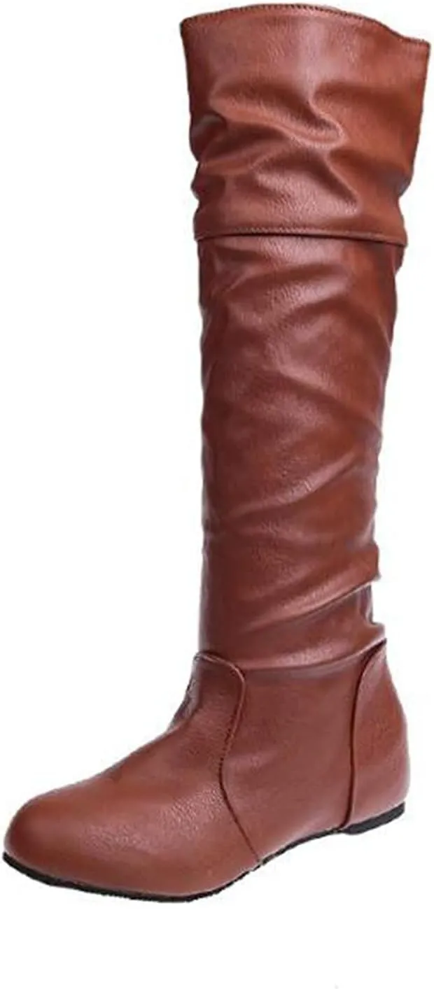 Bcshiye Women's Sexy Thigh High Boots Winter Knee High Flat Wide Mid Calf Boots Comfy Slip On Riding Boots