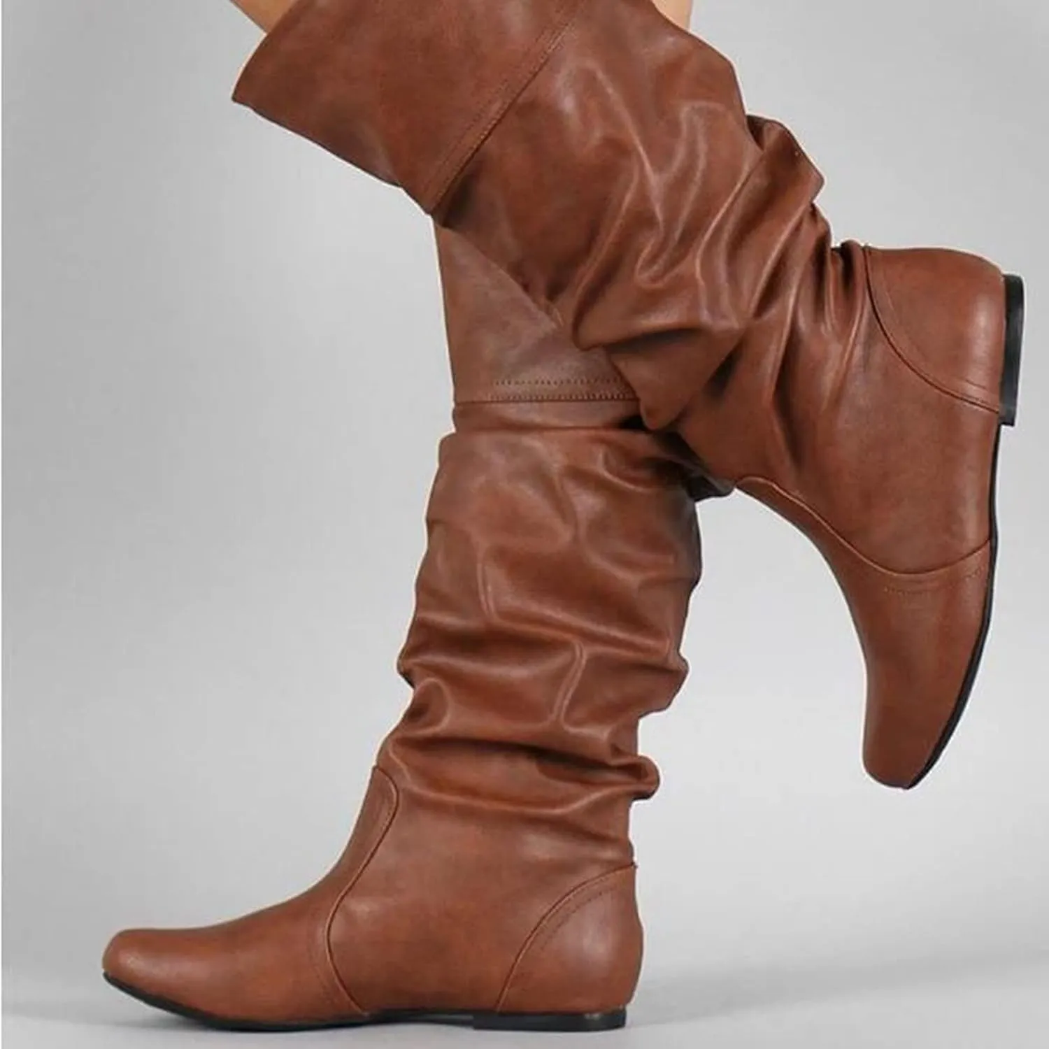 Bcshiye Women's Sexy Thigh High Boots Winter Knee High Flat Wide Mid Calf Boots Comfy Slip On Riding Boots