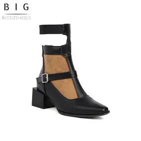 Bigsizeheels Asxl magazine square toe leather ankle boots - Brown