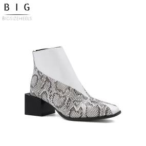 Bigsizeheels Jiek magazine stitching square heel ankle boots - Snakeskin