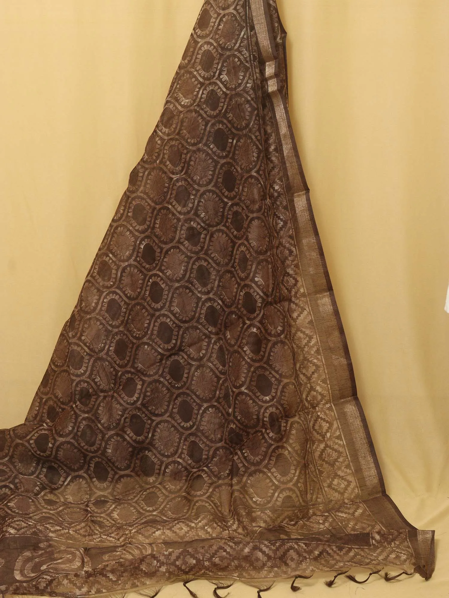 Block Printed Brown Chanderi Silk Dupatta - Stylish and Chic
