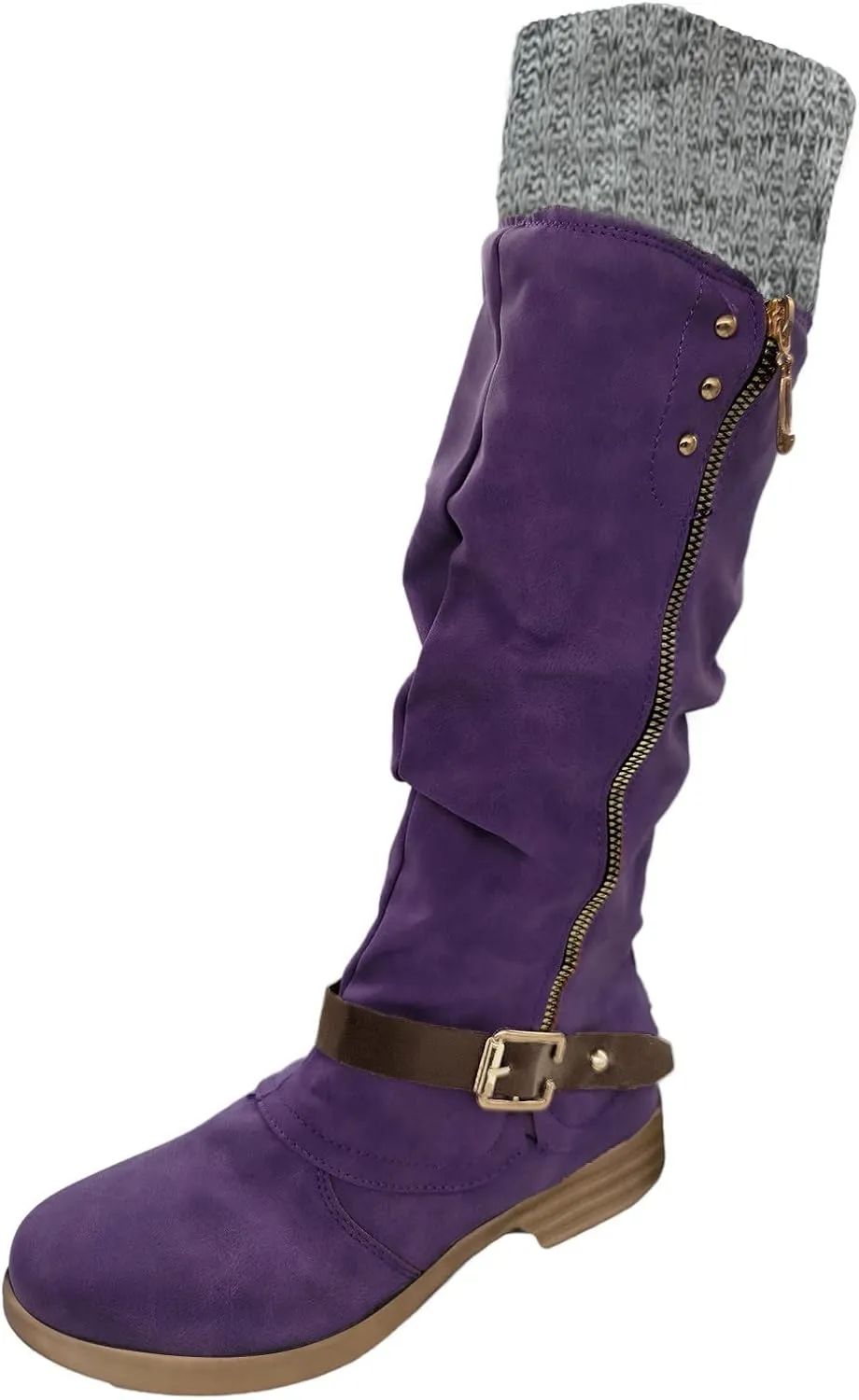 Boots For Women Suede Zipper Thigh High Boots Low Heels Knee High Boots Over Knee Tall Long Bootie