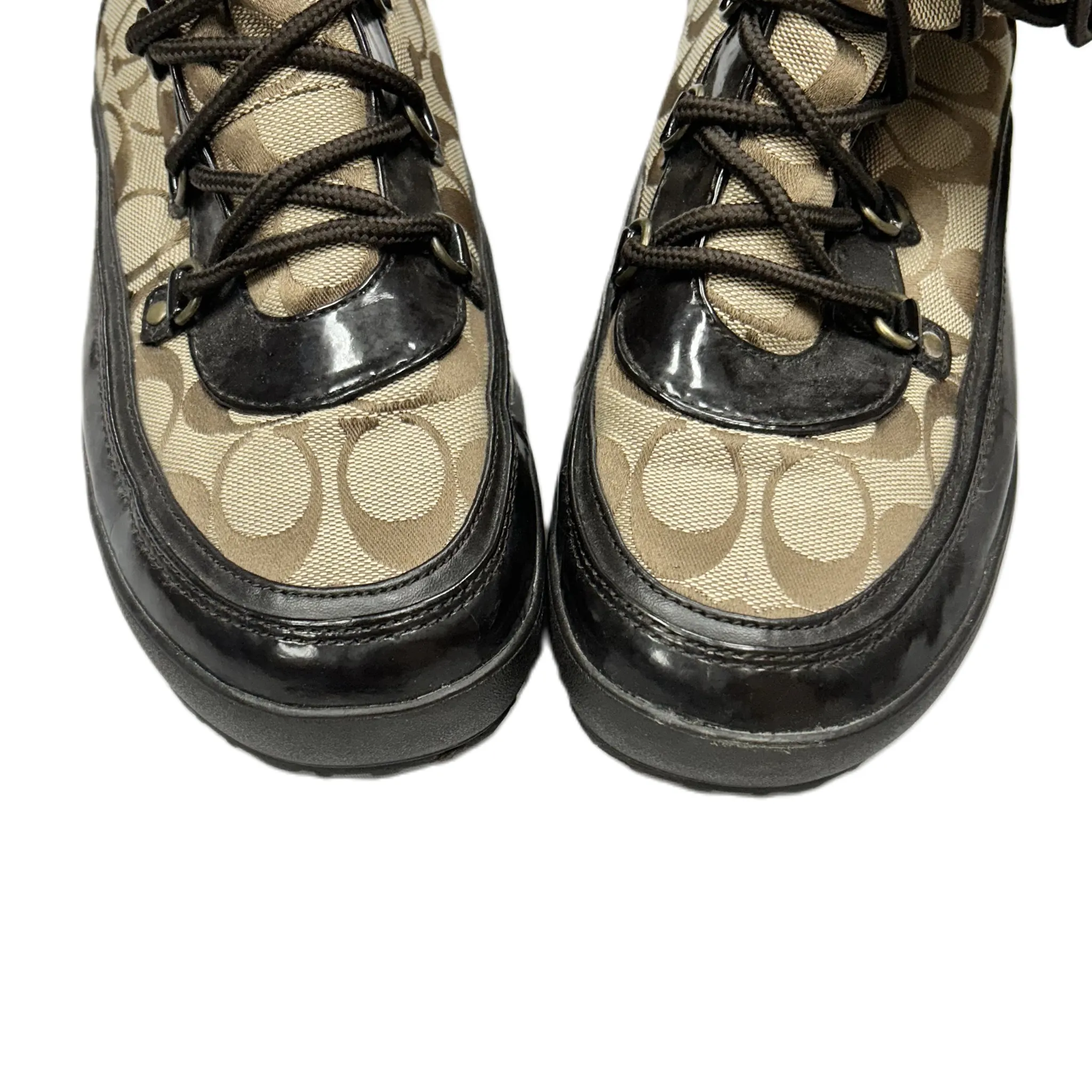 Brown & Tan Boots Designer By Coach, Size: 9