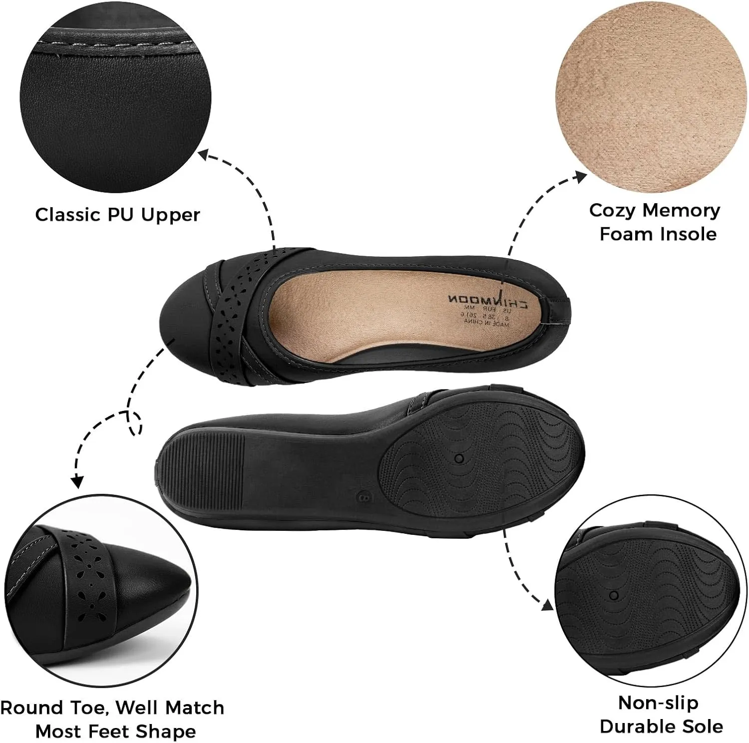 CHIN·MOON Women's Ballet Flats Comfortable Dressy Walking Dress Casual Shoes
