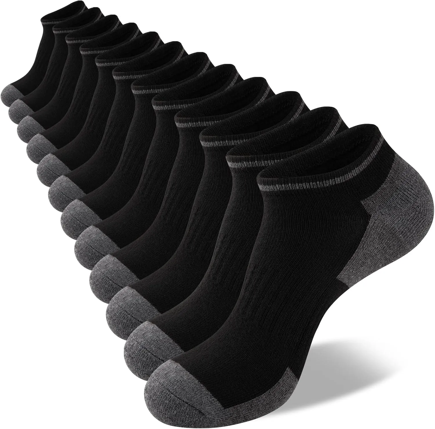COOVAN Mens Athletic Ankle Socks Running Cushioned Breathable Low Cut Sports Workout Socks（12 Pairs）