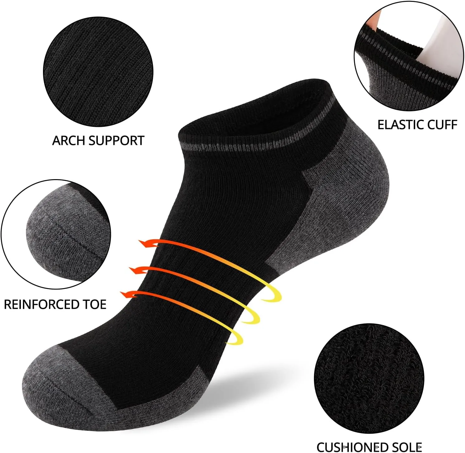 COOVAN Mens Athletic Ankle Socks Running Cushioned Breathable Low Cut Sports Workout Socks（12 Pairs）