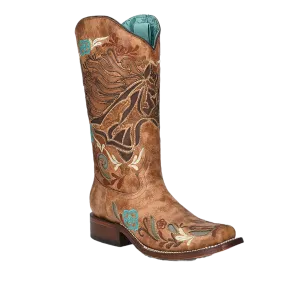 Corral Ladies Sand Horse Inlay and Multicolor Square Toe Boots A4266
