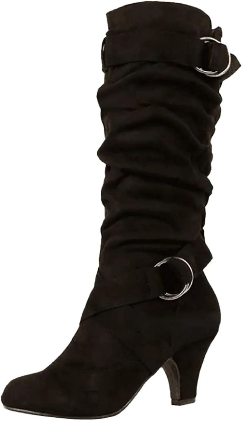 Cowboy Boots For Women Suede Cross Belt Thigh High Boots Low Heeled Pull On Knee High Boots Mid Calf Bootie