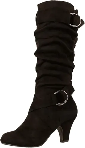Cowboy Boots For Women Suede Cross Belt Thigh High Boots Low Heeled Pull On Knee High Boots Mid Calf Bootie