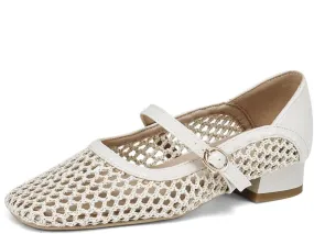 DINTAHA Mesh Ballet Flats, Chunky Low Heel Mary Janes,Buckle Flats Summer Shoes