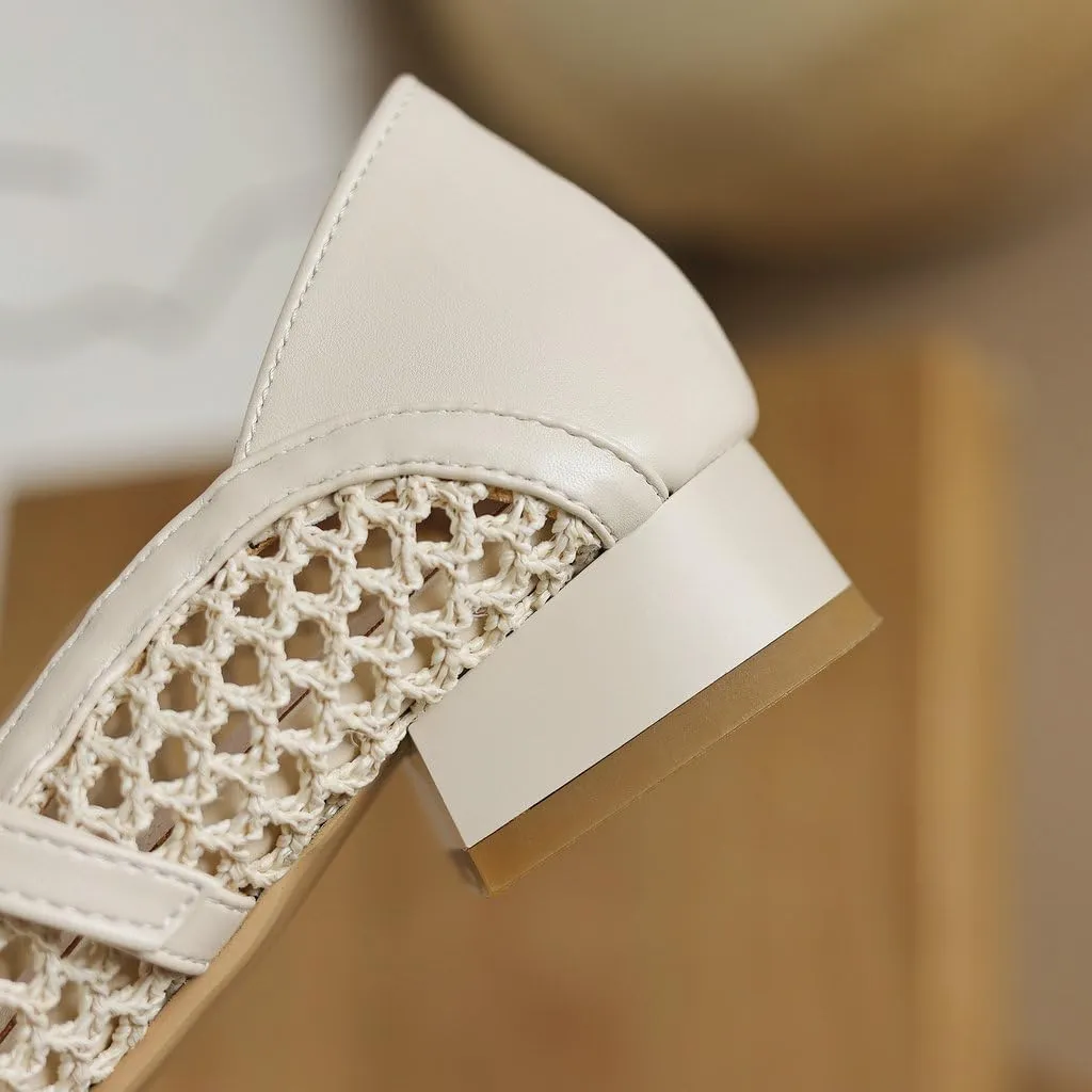 DINTAHA Mesh Ballet Flats, Chunky Low Heel Mary Janes,Buckle Flats Summer Shoes