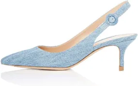 Eldof Womens Kitten Heel Pumps| Pointed Toe Slingback Sandals | 6.5CM Mid Heel Wedding Dress Shoes