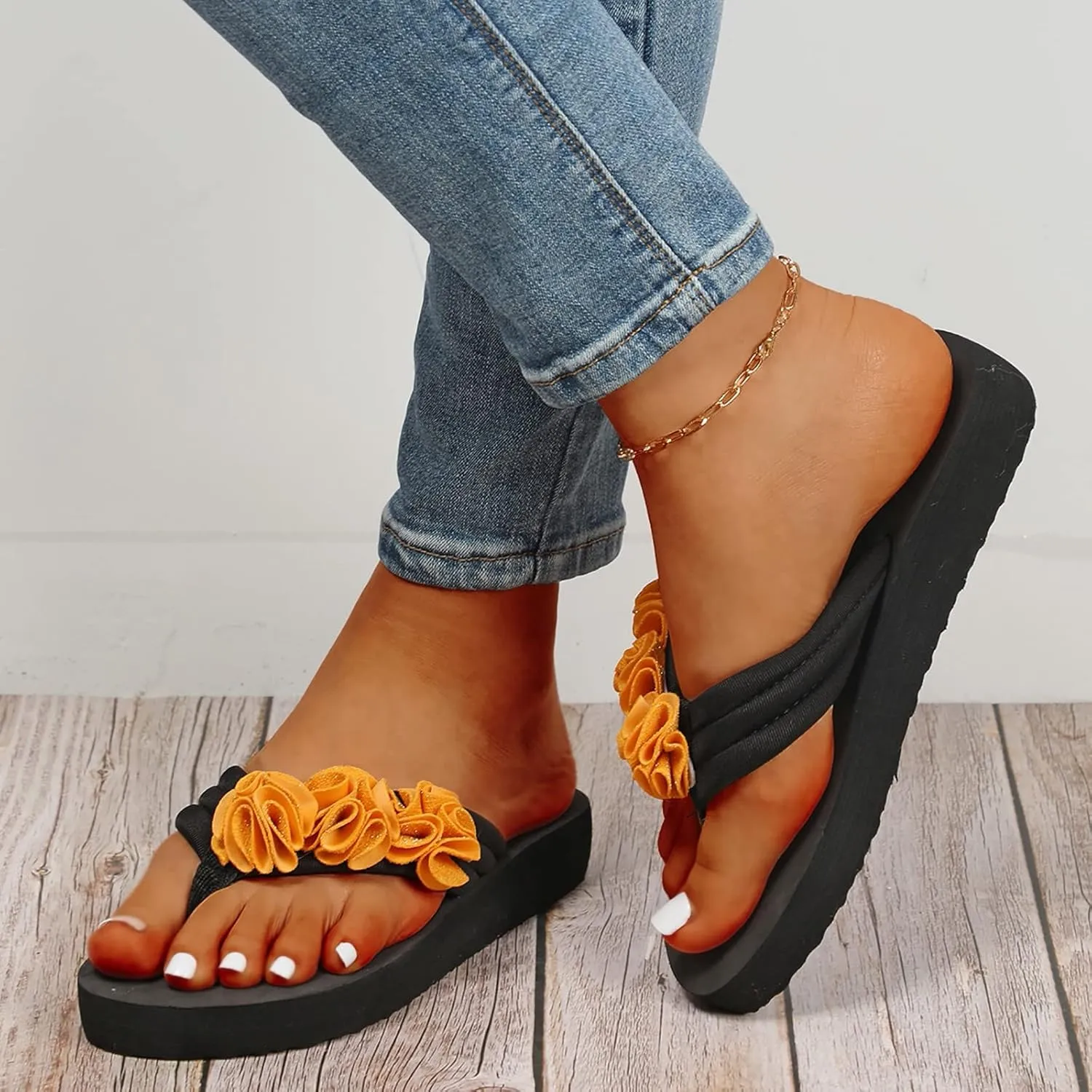 Flip Flops for Women Wedge High Heel Flipflops Sandals Flower Platform Comfort Slippers Summer Beach Thong Sandals