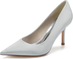 FufoneUS Wedding Bridal Shoes Women's Stiletto High Heel Dress Pumps Pointed Toe Evening Party Shoes,Silver,8