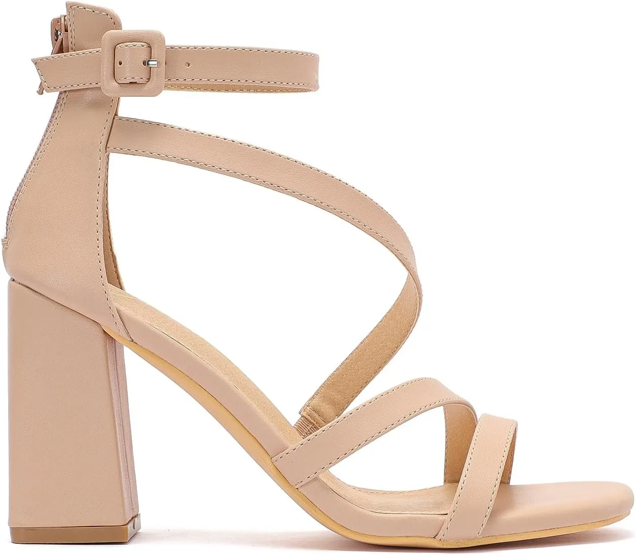 geluboao Heels for Womens Sexy Open Square Toe Strappy Chunky High Heels Sandals Ankle Strap Buckle Block Heeled Sandals