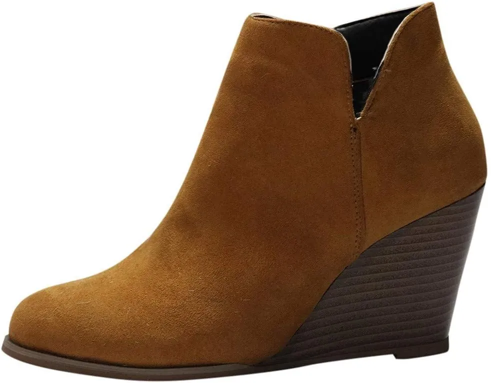 Gibobby Ankle Booties for Women Low Heel,Womens Ankle Boots Pointed Toe Faux Stacked Chunky Heels Tassels Side Zipper Booties