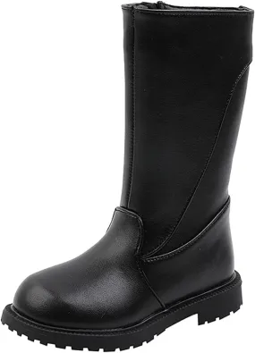 Girl's Mid-Calf Knee-High Boots Lug Sole Low Heel Riding Boots Side Zipper Non-Slip Long Boots Fashion Winter Shoes