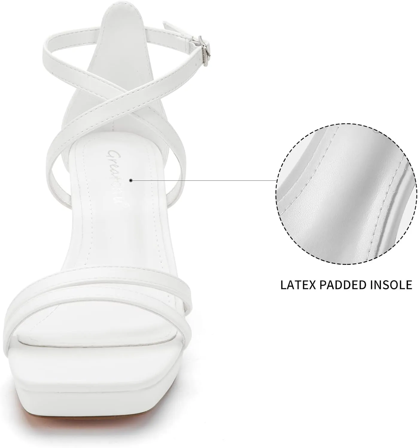 Greatonu Women's Heeled Sandals Open Toe Ankle Strap Strappy High Chunky Block Heel Pump Sandals Platform Heels Nude