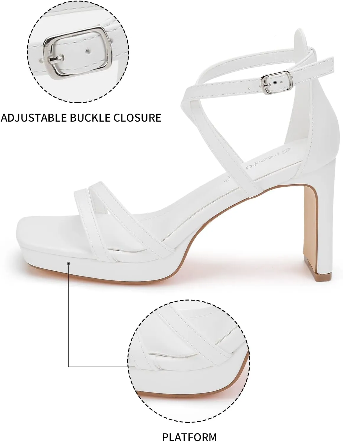 Greatonu Women's Heeled Sandals Open Toe Ankle Strap Strappy High Chunky Block Heel Pump Sandals Platform Heels Nude