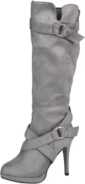 Hiking Boots Women High Heel Knee High Boots Side Zipper Suede Pointed Thigh High Boots Tall Long Boots