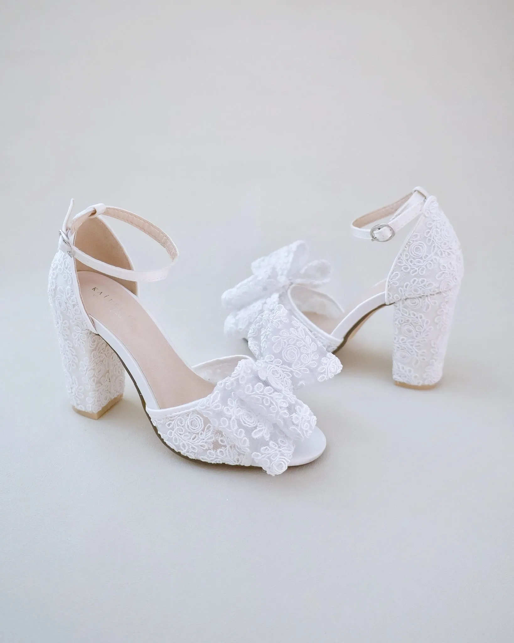 JOSKAA 2024 New Fashion High Heel Crochet Lace Block Heel Sandals with Oversized Lace Bow