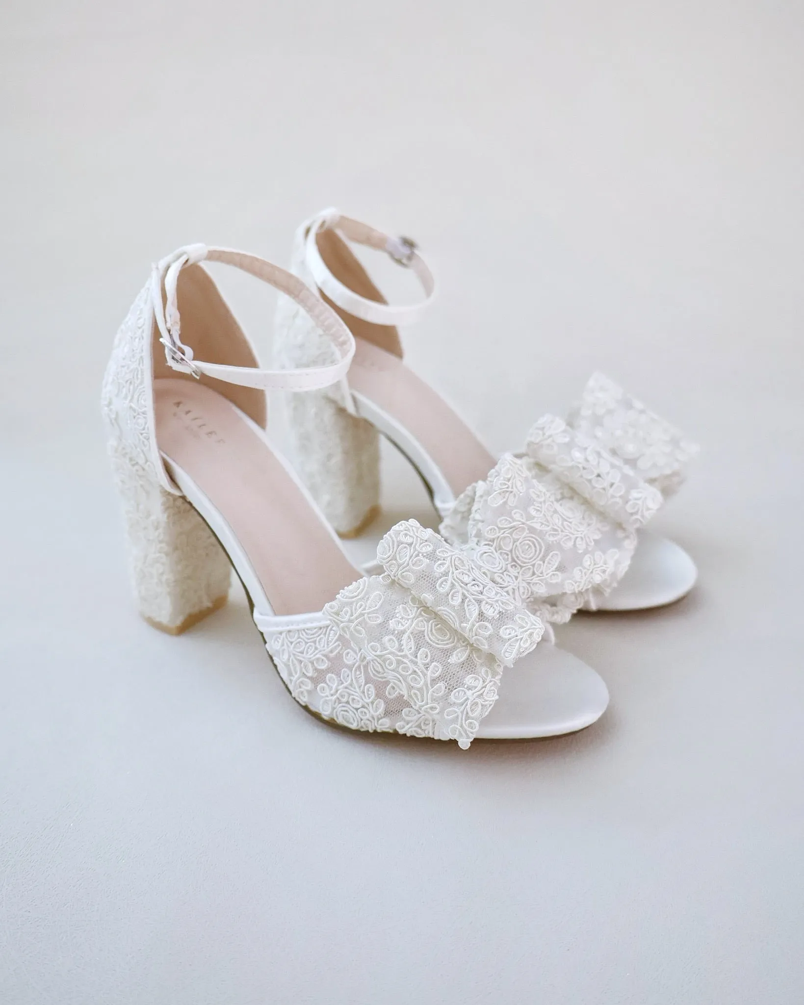 JOSKAA 2024 New Fashion High Heel Crochet Lace Block Heel Sandals with Oversized Lace Bow