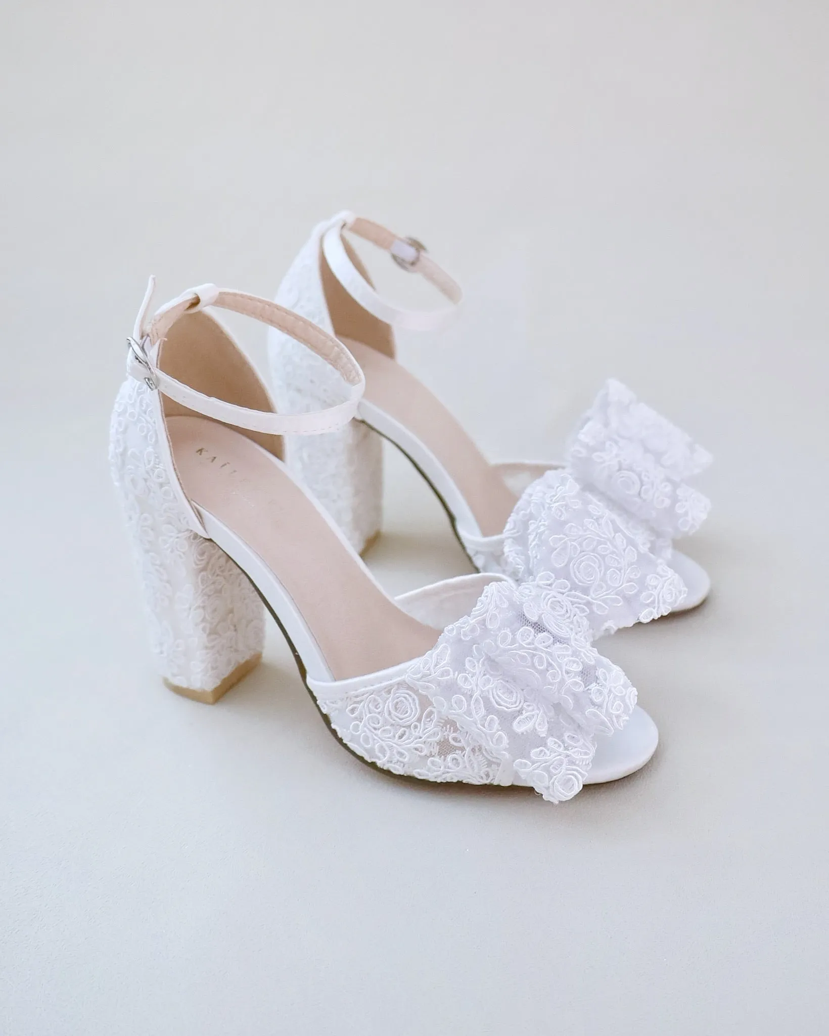 JOSKAA 2024 New Fashion High Heel Crochet Lace Block Heel Sandals with Oversized Lace Bow
