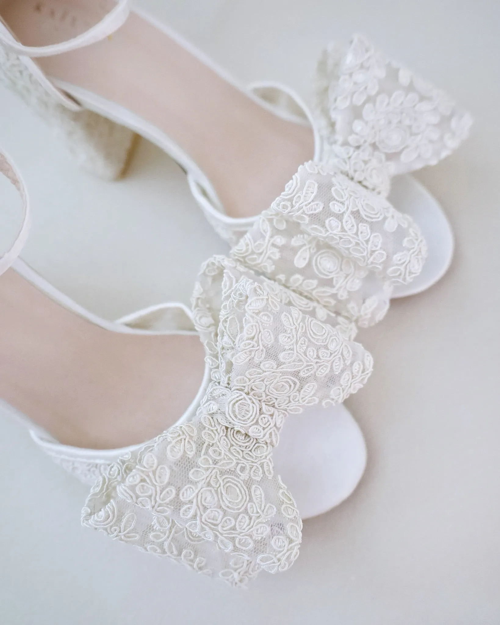 JOSKAA 2024 New Fashion High Heel Crochet Lace Block Heel Sandals with Oversized Lace Bow