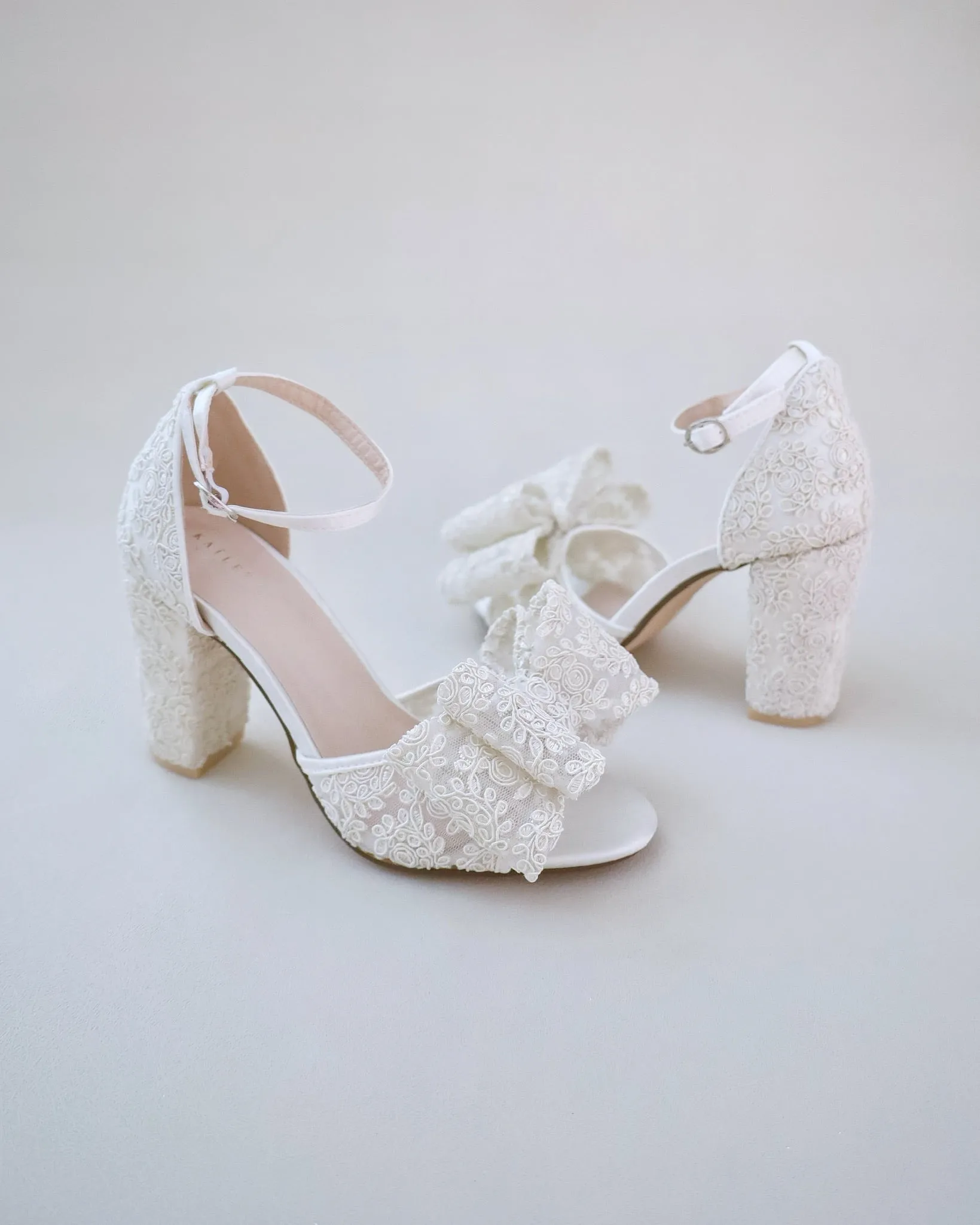 JOSKAA 2024 New Fashion High Heel Crochet Lace Block Heel Sandals with Oversized Lace Bow