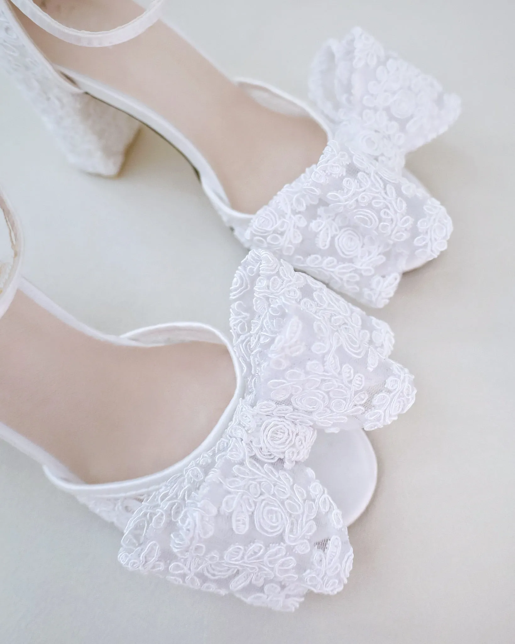 JOSKAA 2024 New Fashion High Heel Crochet Lace Block Heel Sandals with Oversized Lace Bow