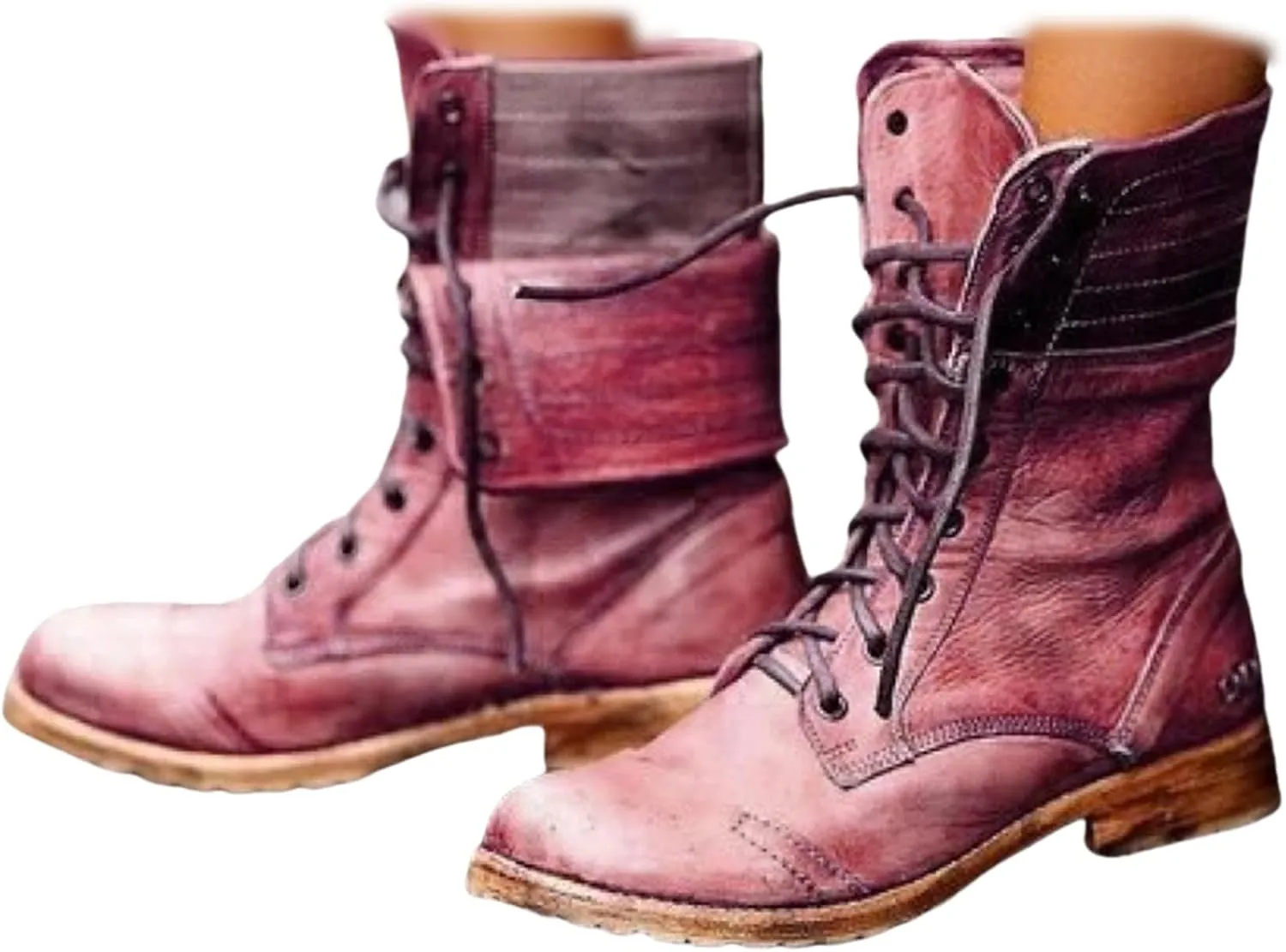 Ladmiple Boots For Women Ankle Booties Western Winter Mid Calf Military Combat Boots Low Heel Motorcycle Riding Biker Boots