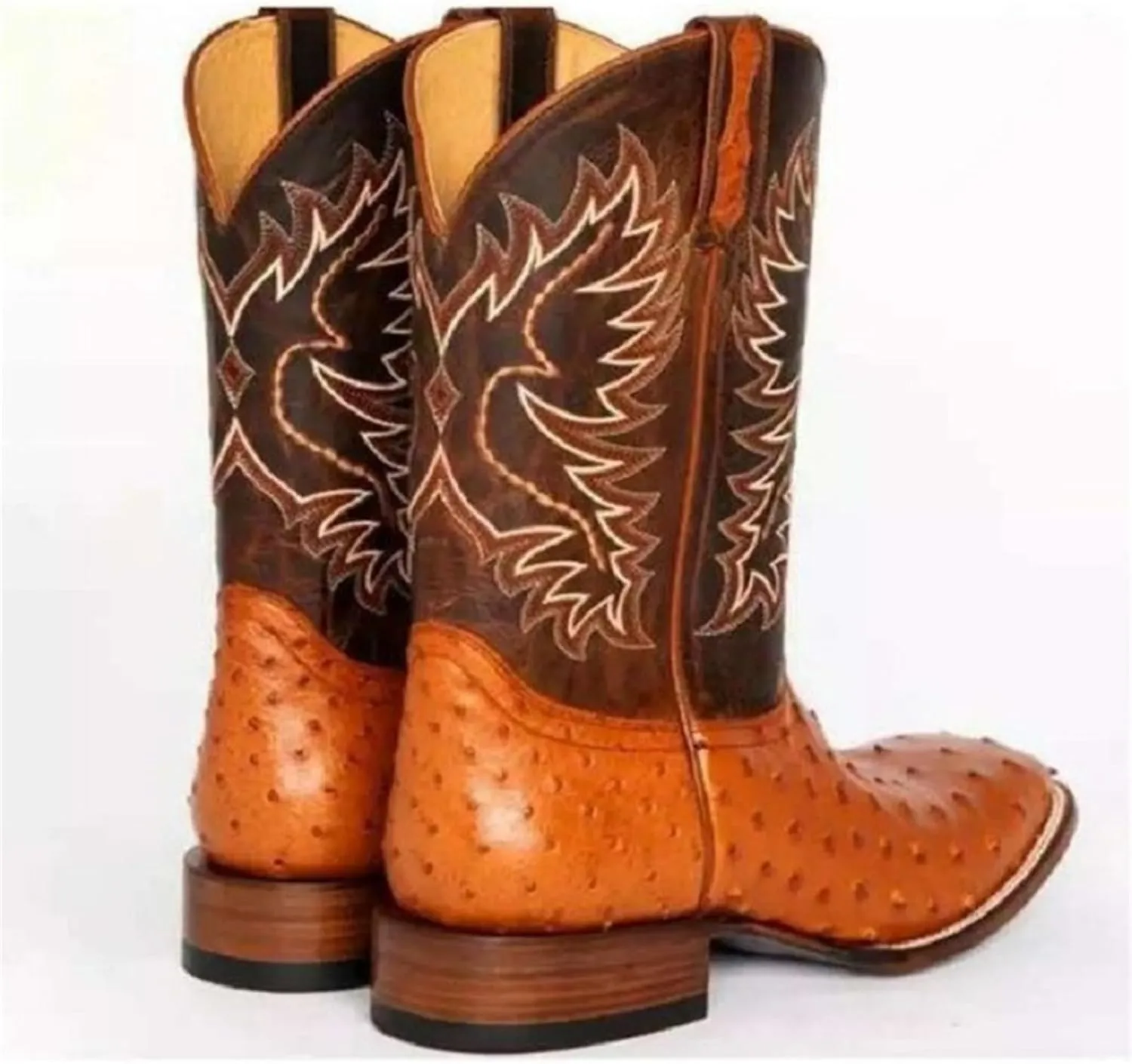 Ladmiple Cowgirl Boots Women Wide Calf Knee High Embroidered Pull On Cowboy Western Chunky Heel Mid Calf Wedding Boots