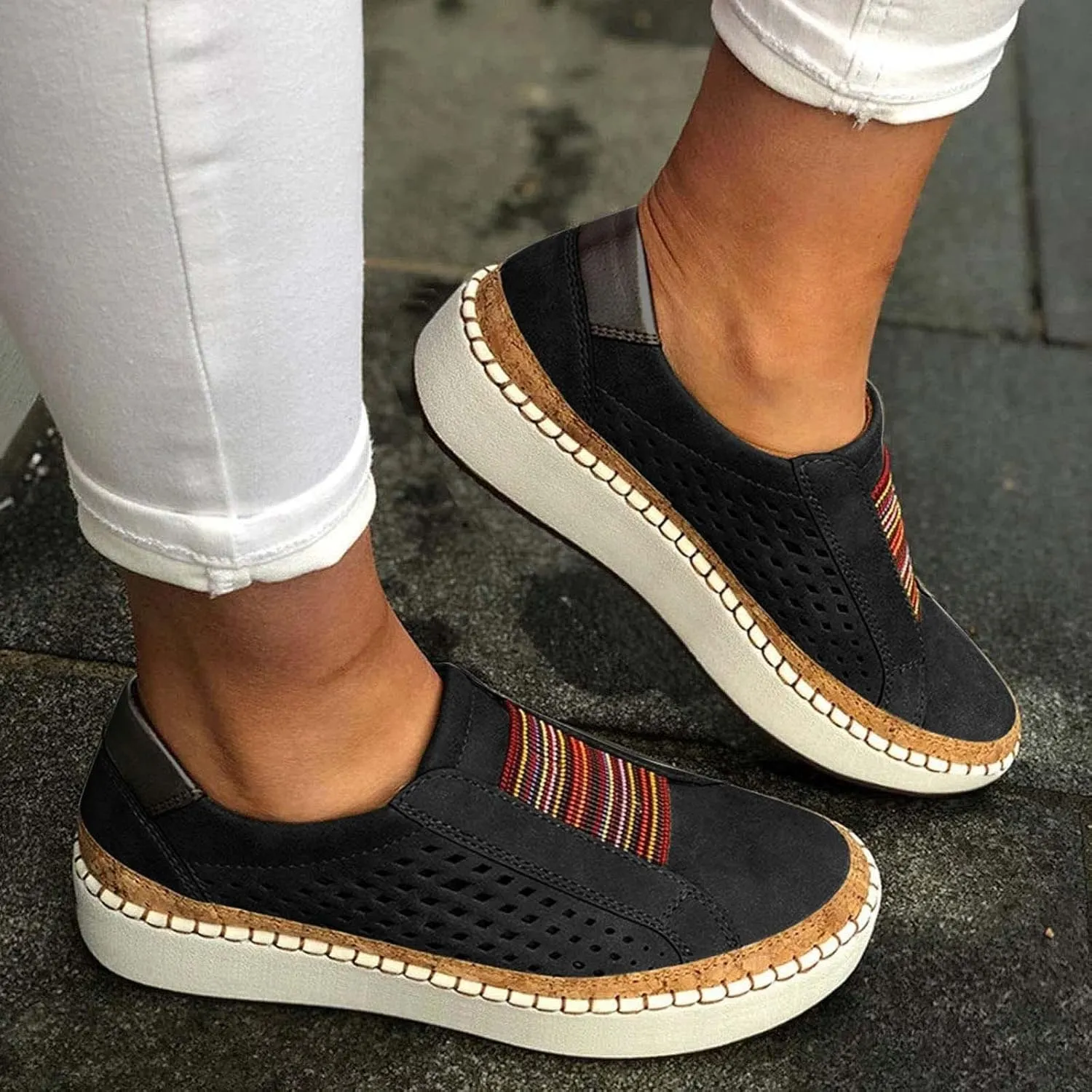 Ladmiple Sneakers For Women Slip On Wide Width Low Top Canvas Shoes Dressy Casual Summer Fashion Walking Flats Loafers