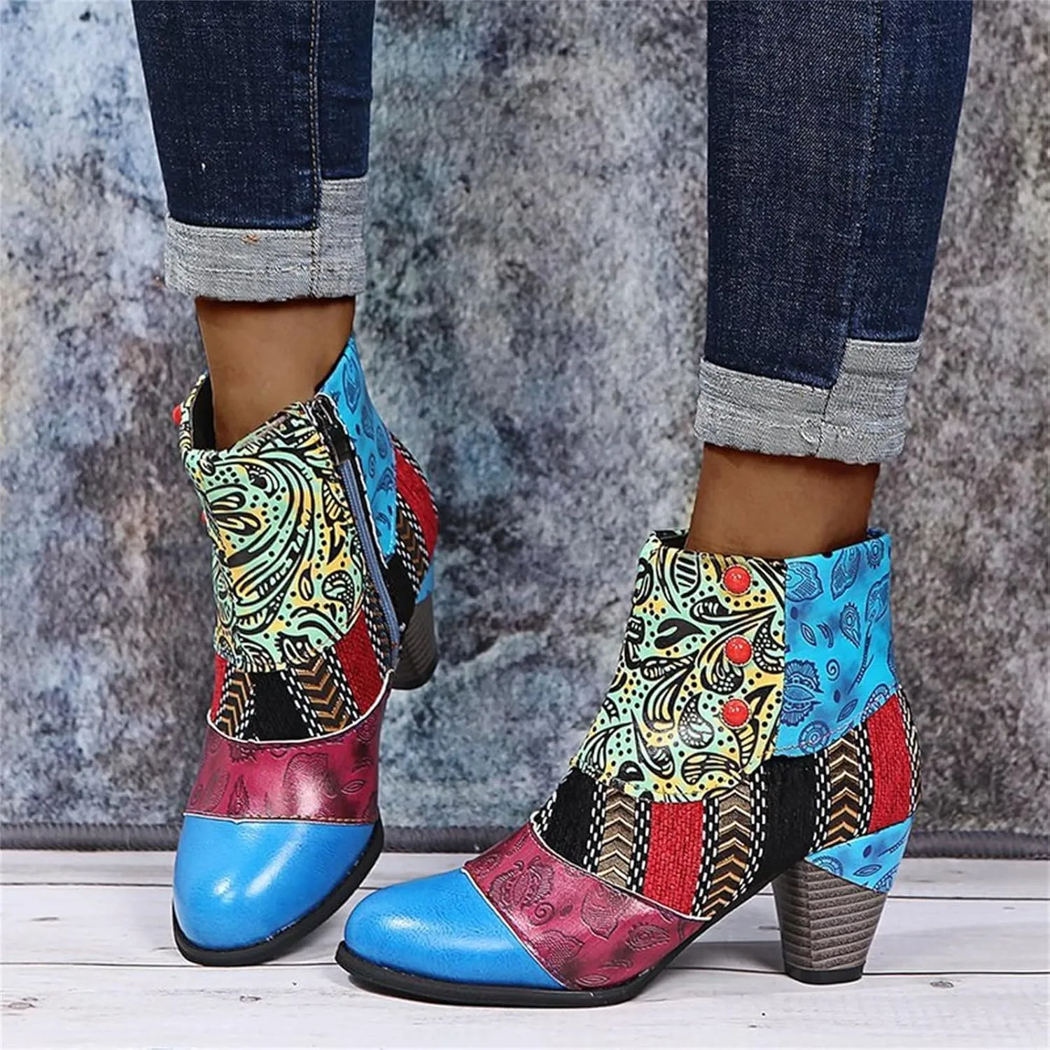 Lausiuoe Booties For Women Chunky Heel Sexy Ankle Boots Chunky Stacked Mid Heel Fashion Side Zipper Western Short Boots