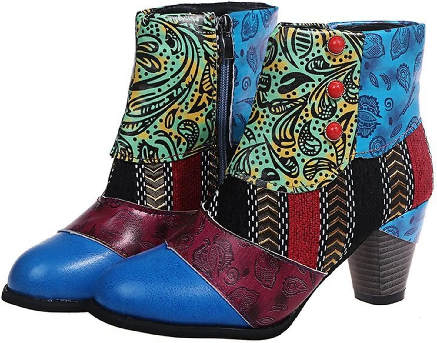 Lausiuoe Booties For Women Chunky Heel Sexy Ankle Boots Chunky Stacked Mid Heel Fashion Side Zipper Western Short Boots