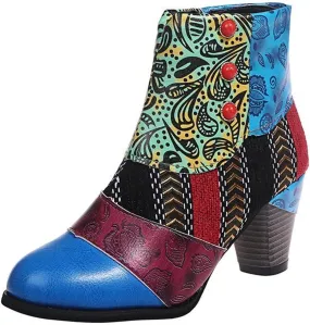 Lausiuoe Booties For Women Chunky Heel Sexy Ankle Boots Chunky Stacked Mid Heel Fashion Side Zipper Western Short Boots