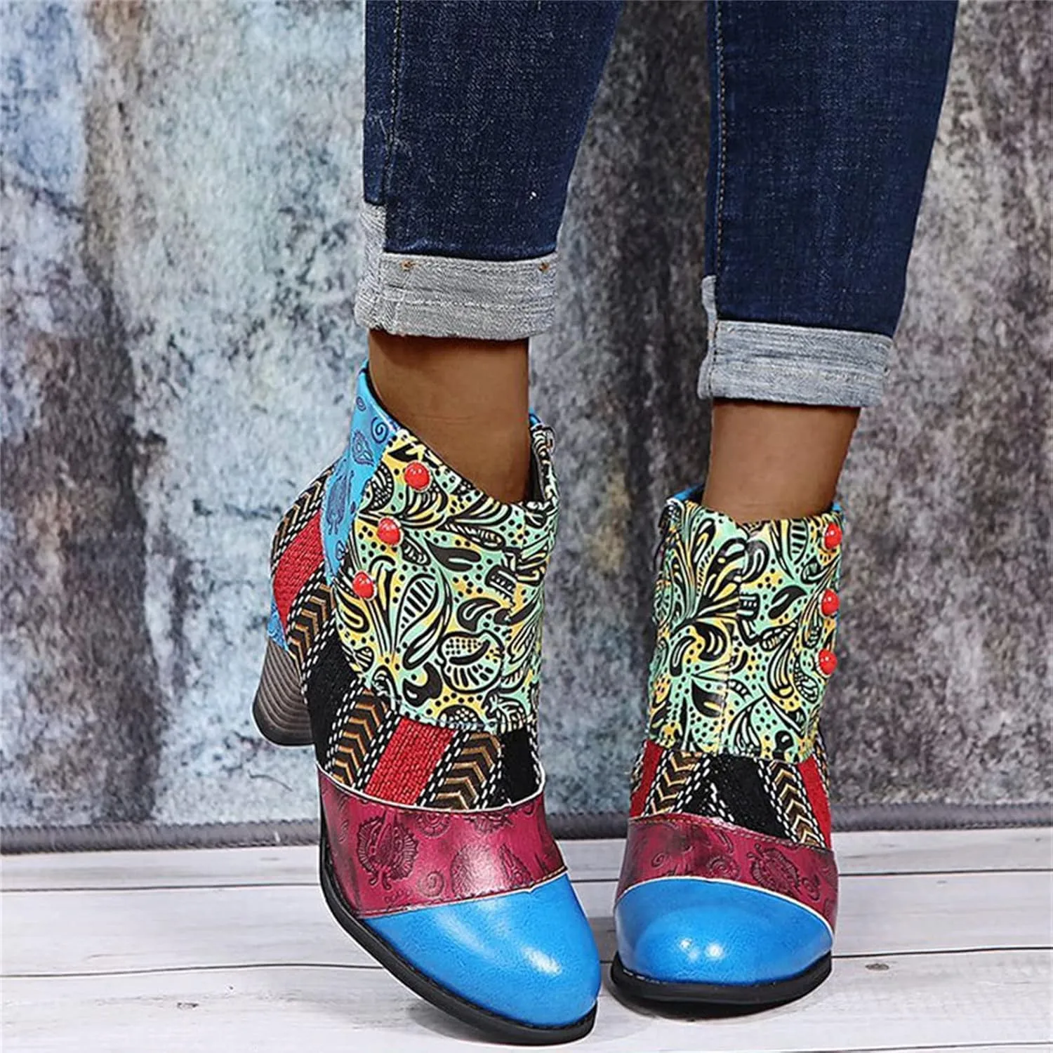 Lausiuoe Booties For Women Chunky Heel Sexy Ankle Boots Chunky Stacked Mid Heel Fashion Side Zipper Western Short Boots