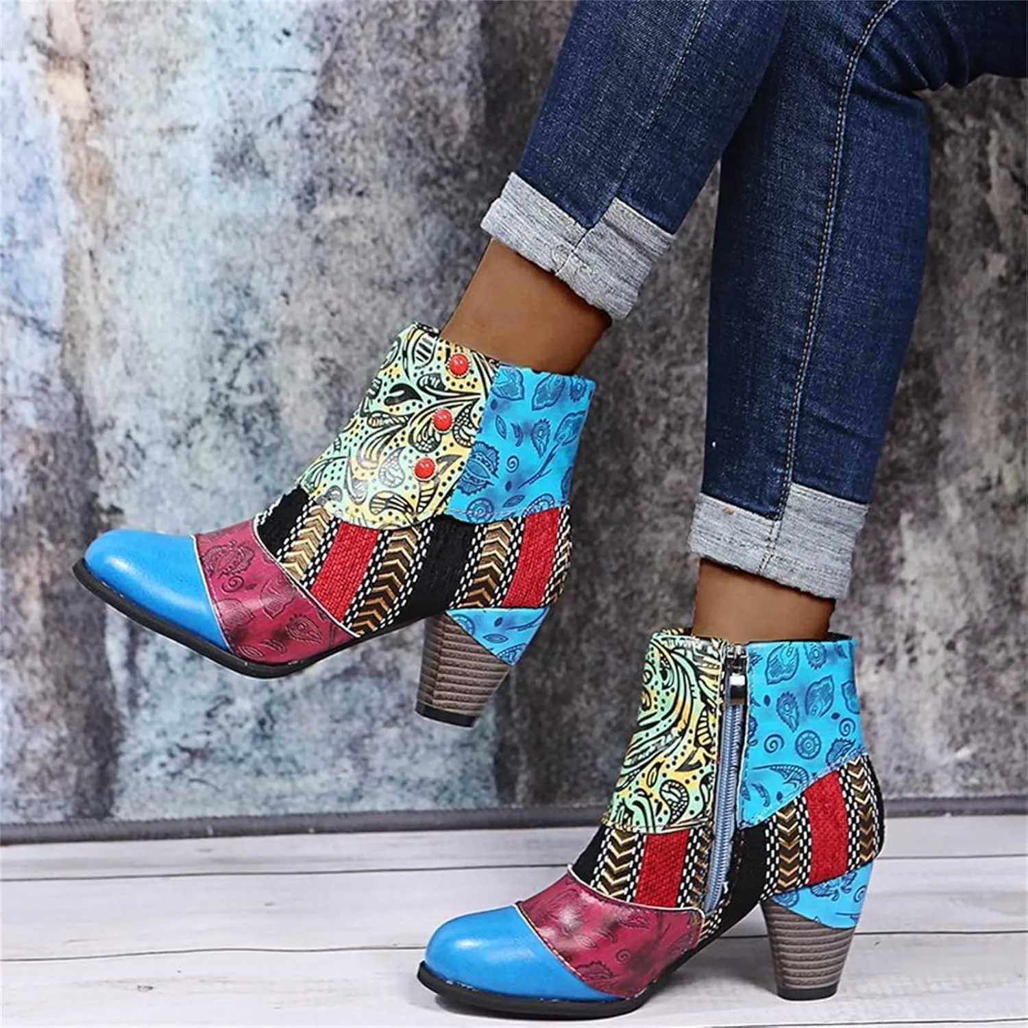 Lausiuoe Booties For Women Chunky Heel Sexy Ankle Boots Chunky Stacked Mid Heel Fashion Side Zipper Western Short Boots