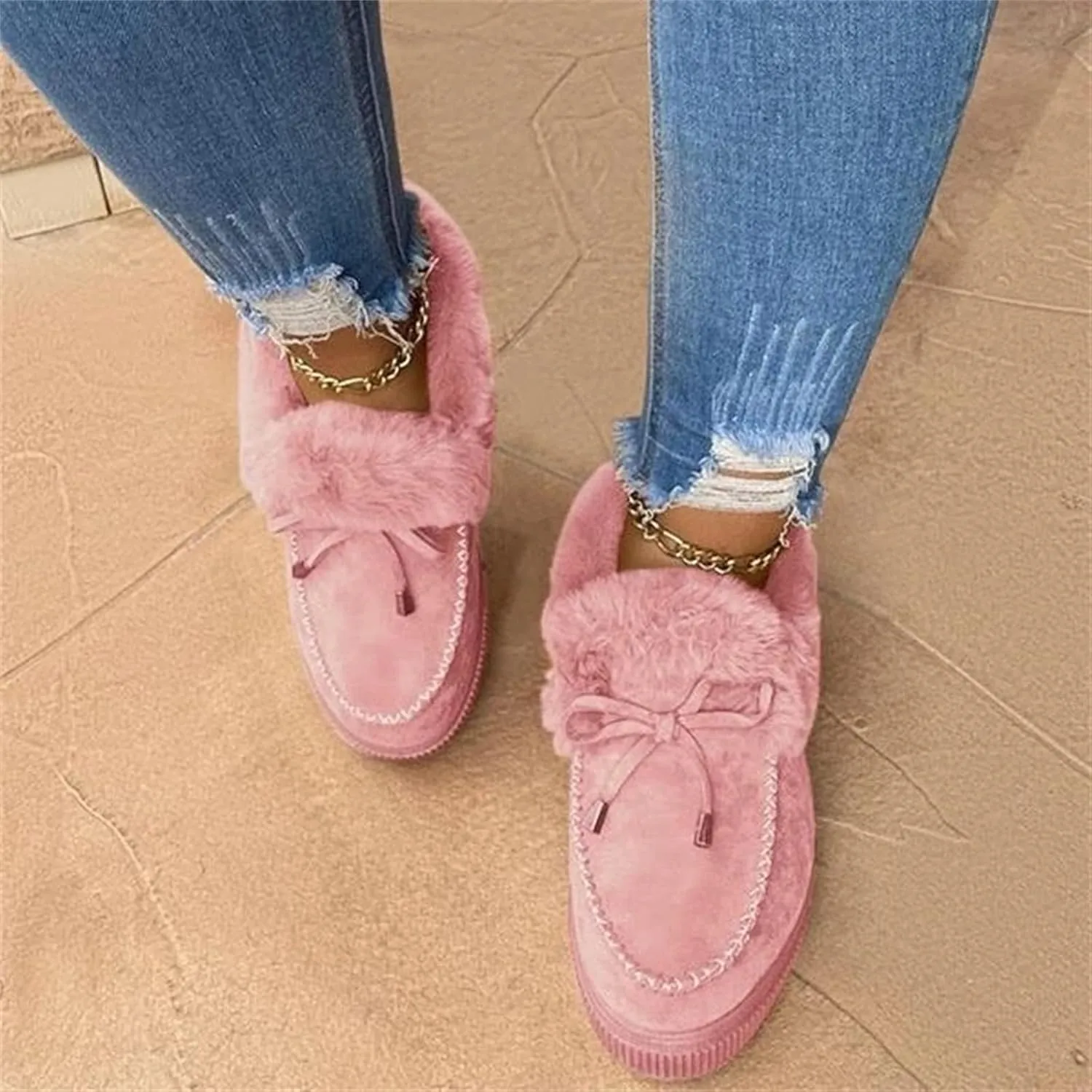 Lausiuoe Boots For Women Ankle Booties Winter Fuzzy Warm Fluffy House Shoes Silp On Comfortable Casual Loafers Slippers
