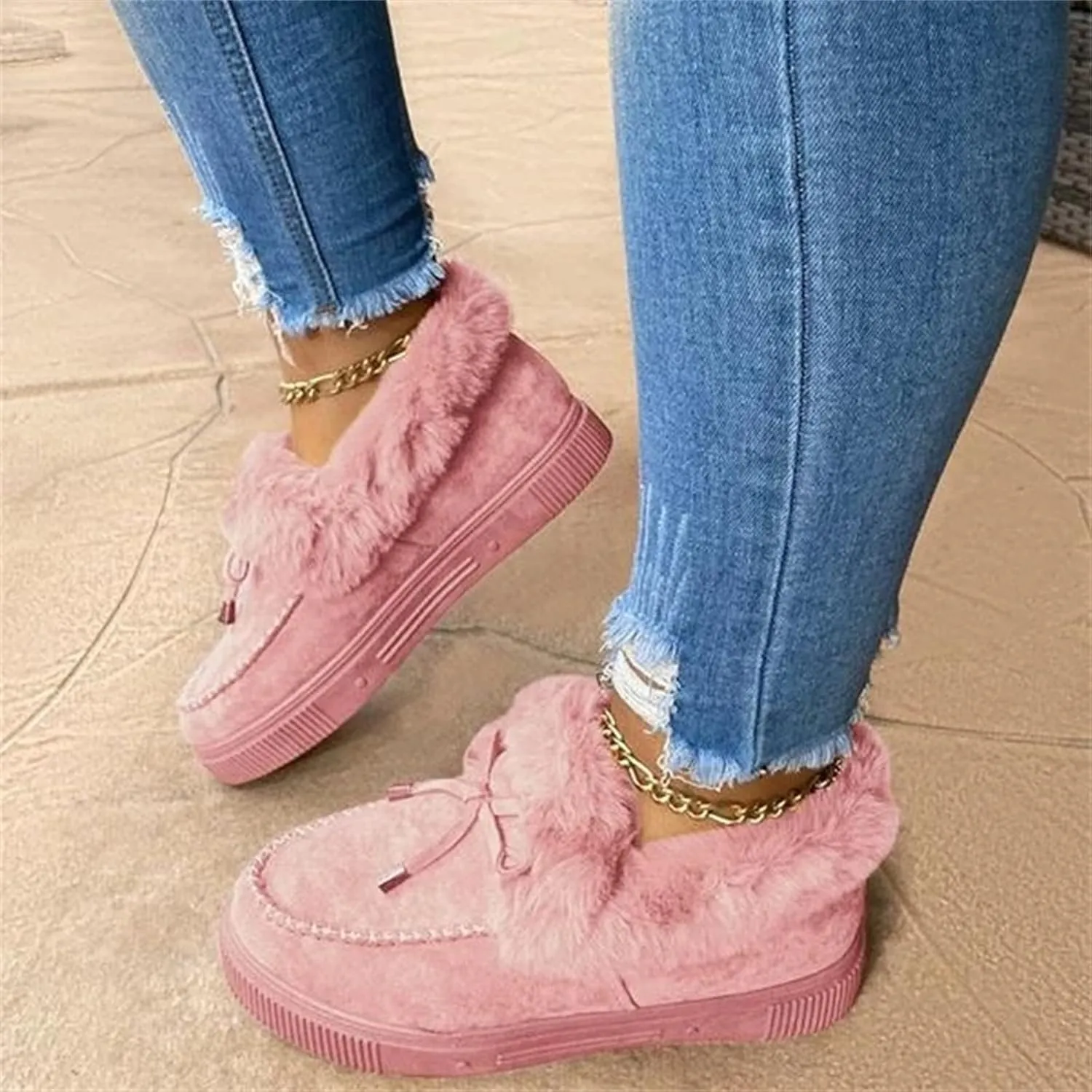 Lausiuoe Boots For Women Ankle Booties Winter Fuzzy Warm Fluffy House Shoes Silp On Comfortable Casual Loafers Slippers