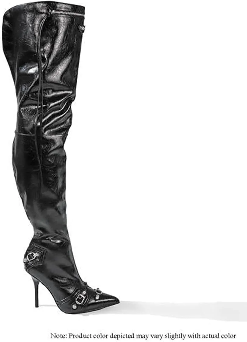 Liliana Women's Over the Knee Boots Pointed Toe Rivets Tassels Stilettos Heel Boots