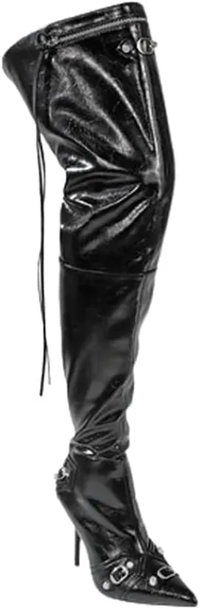 Liliana Women's Over the Knee Boots Pointed Toe Rivets Tassels Stilettos Heel Boots