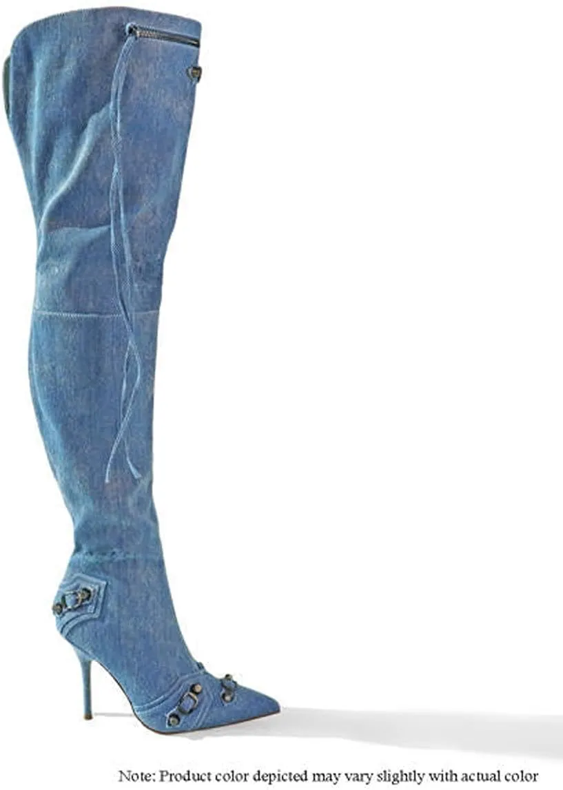 Liliana Women's Over the Knee Boots Pointed Toe Rivets Tassels Stilettos Heel Boots