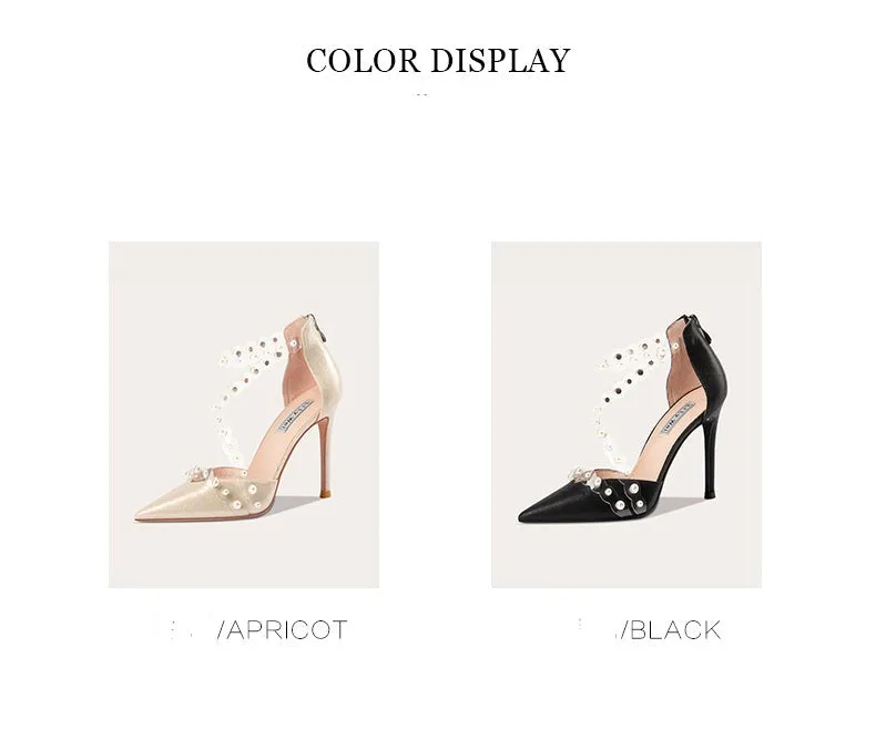 Lily high heels stiletto pointed toe black sandals with a word belt- Aldi