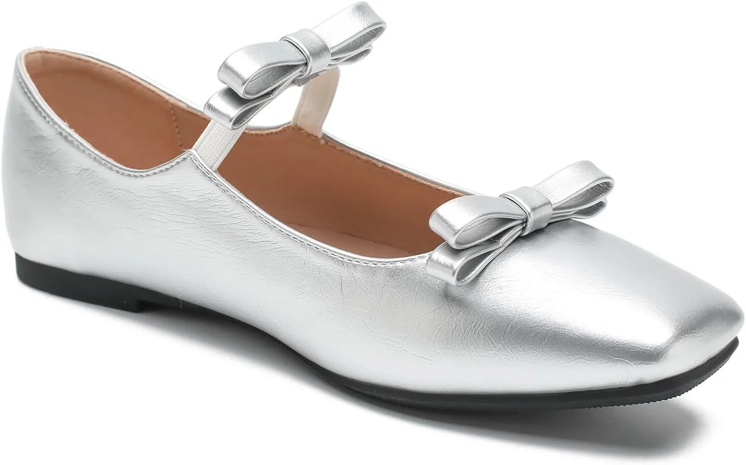 LIURUIJIA Women's Ballet Flats with Bow Square Toe Casual Comfortable Retro Mary Jane Lolita Dress Shoes